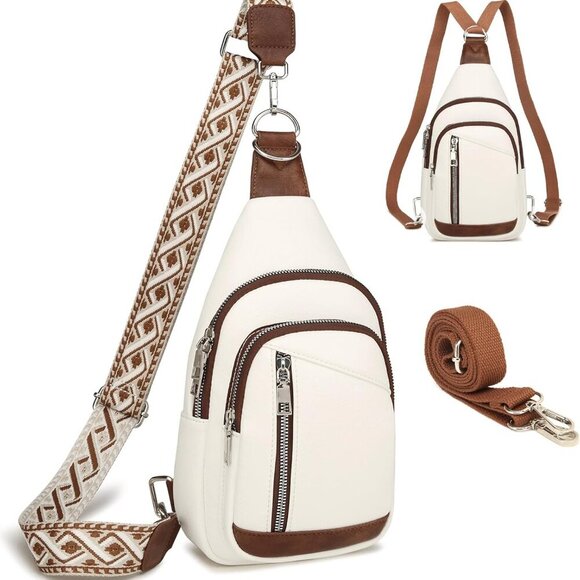 Sling Bag Crossbody Backpack - 2 in 1 Leather Cross Body Bag Fanny Pack with 2 R - Picture 1 of 9